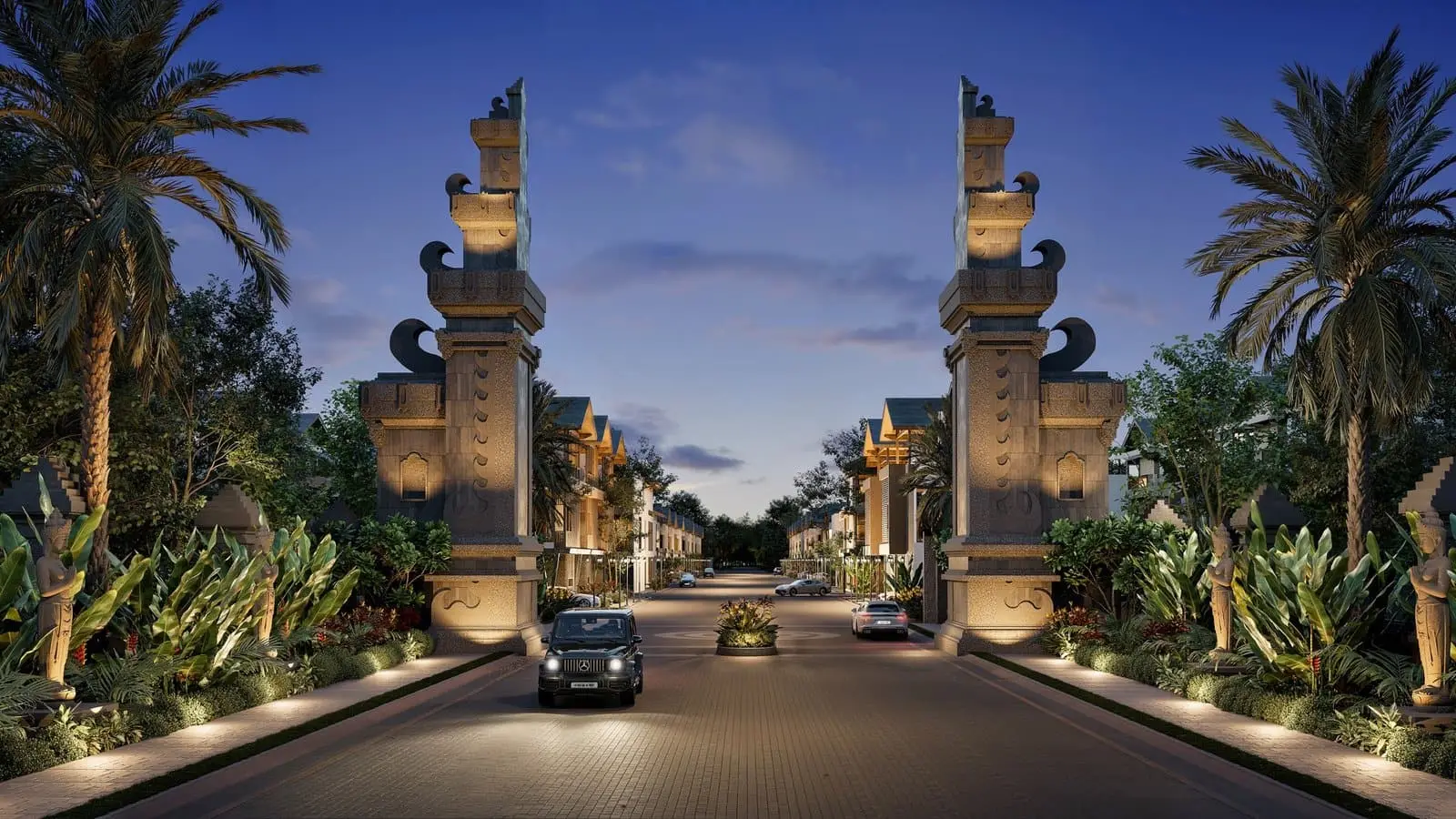 Ayana Woods entrance gate at night